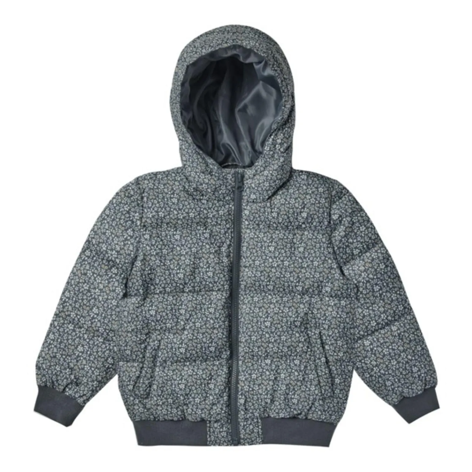 Rylee + Cru Grey Floral Cropped Puffer Jacket