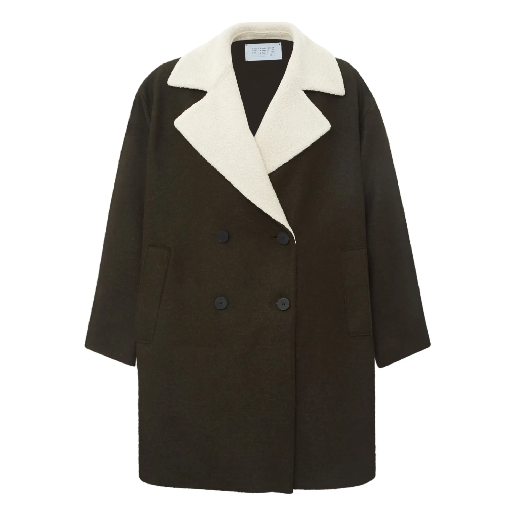 Harris Wharf London Dark Green Oversize Pressed Wool Sherpa Coat