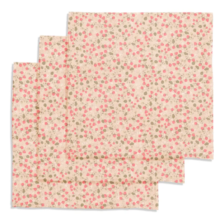 Mussole in cotone organico Strawberry Fields - Set di 3 pezzi | Rosa- Immagine del prodotto n°0