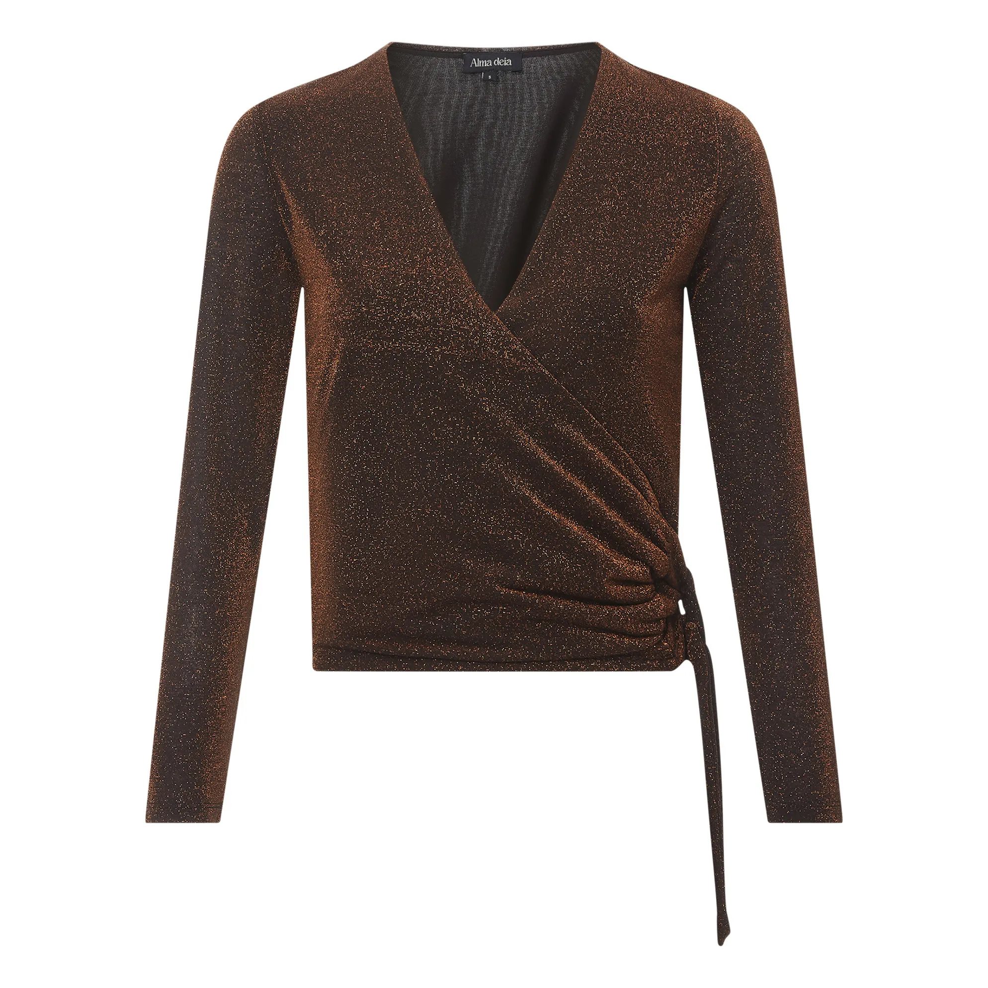 Alma Deia Brown Wrap Over Drape Glitter Top
