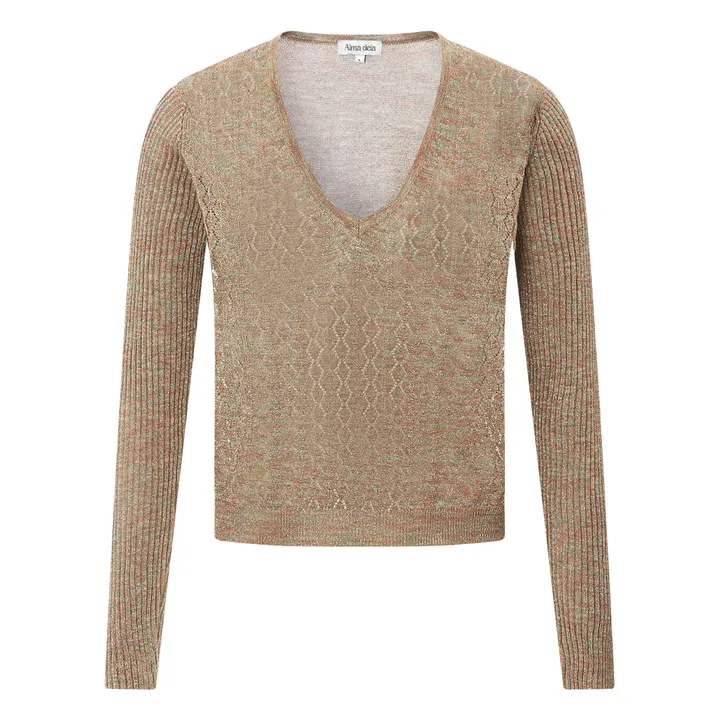 Pull Col V Lurex | Noisette- Image produit n°0