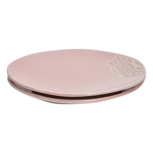 Assiettes Blanca dentelle Crochet - Set de 2 | Rose pâle