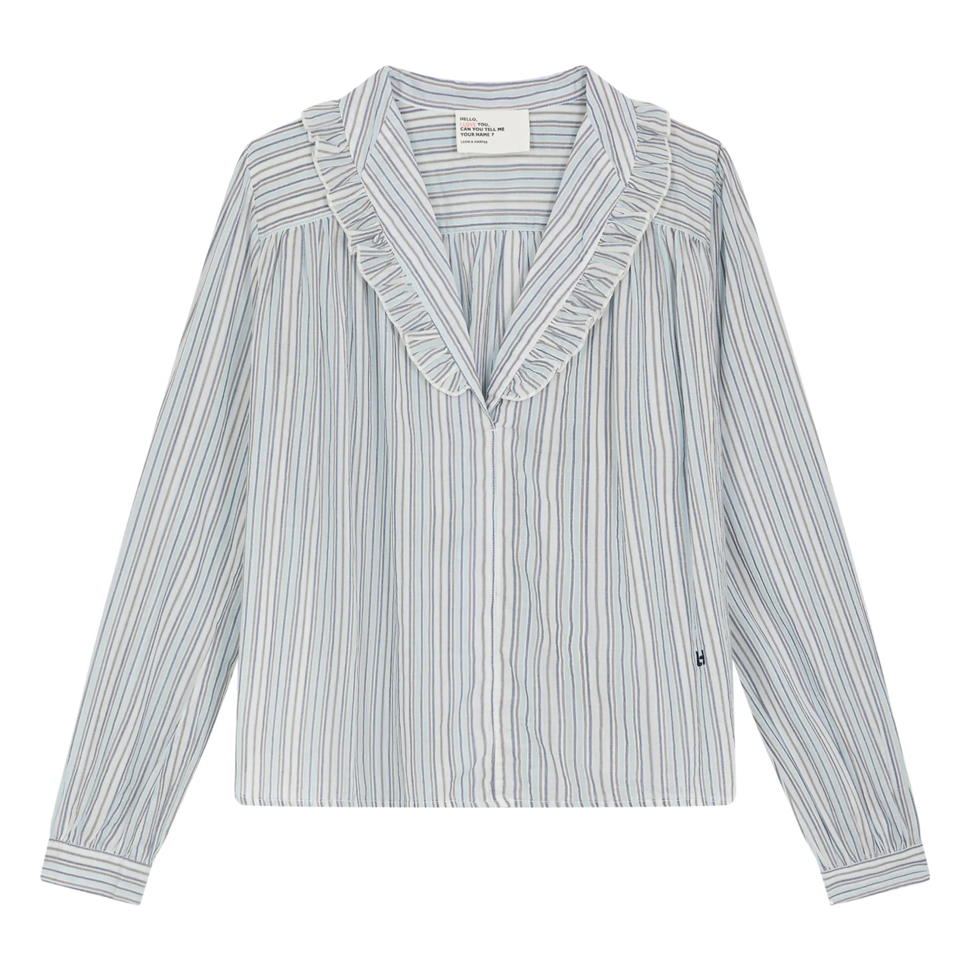 Leon & Harper Light Blue Coucou Stripy Organic Cotton Blouse