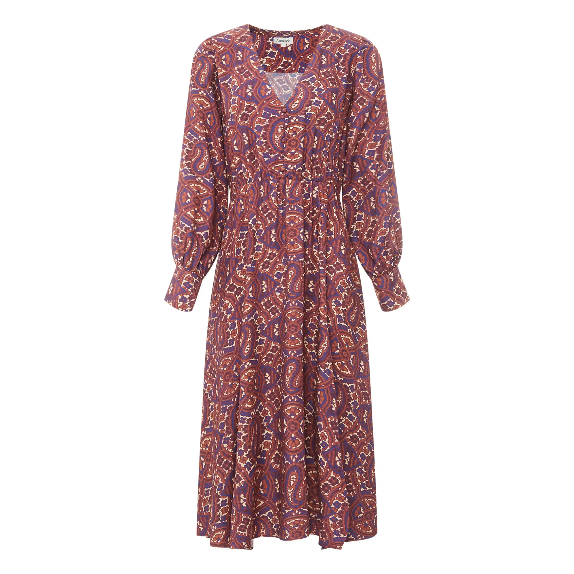 Alma Deia Terracotta Midi Print Dress