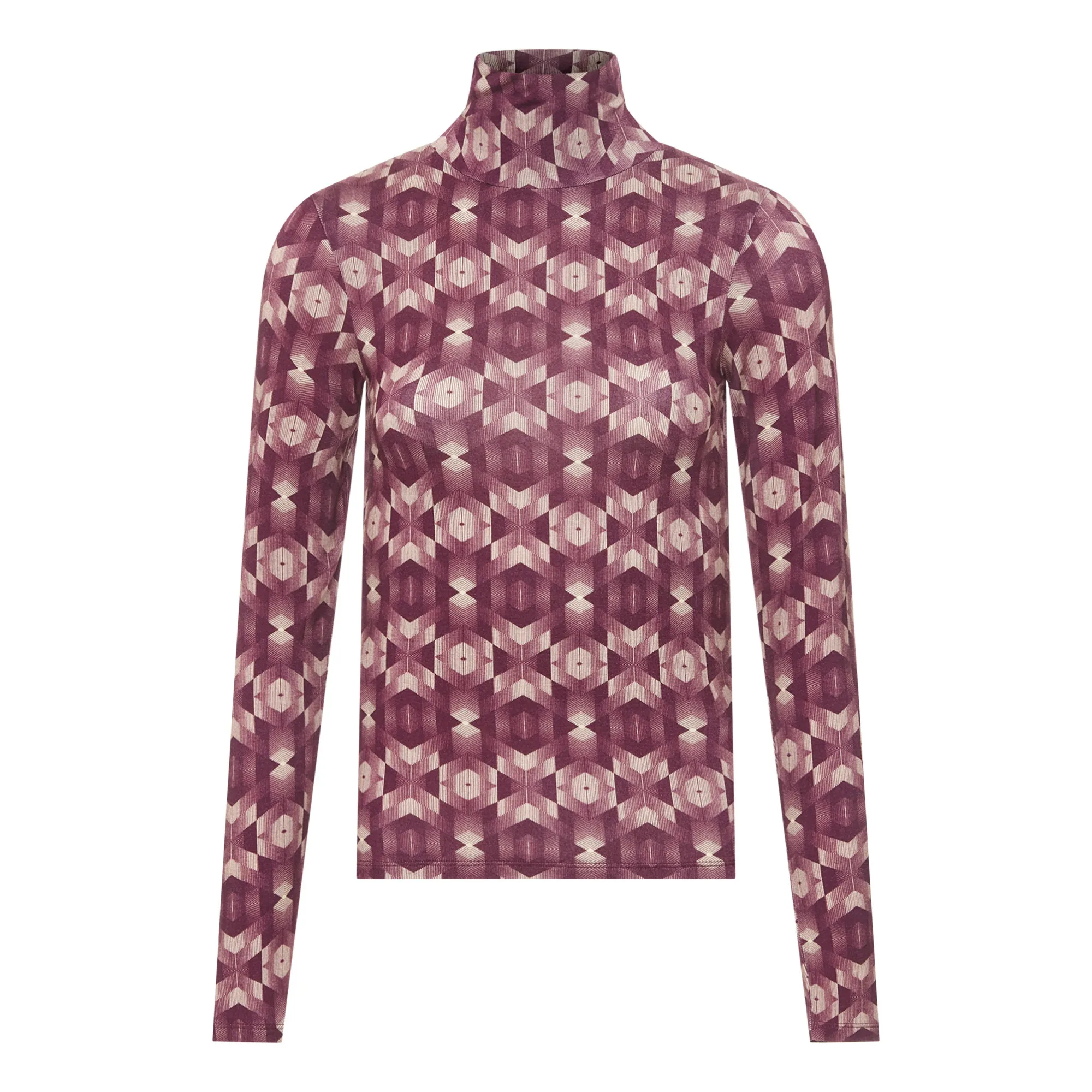 Alma Deia Dark Purple Printed Jersey Roll Neck Top