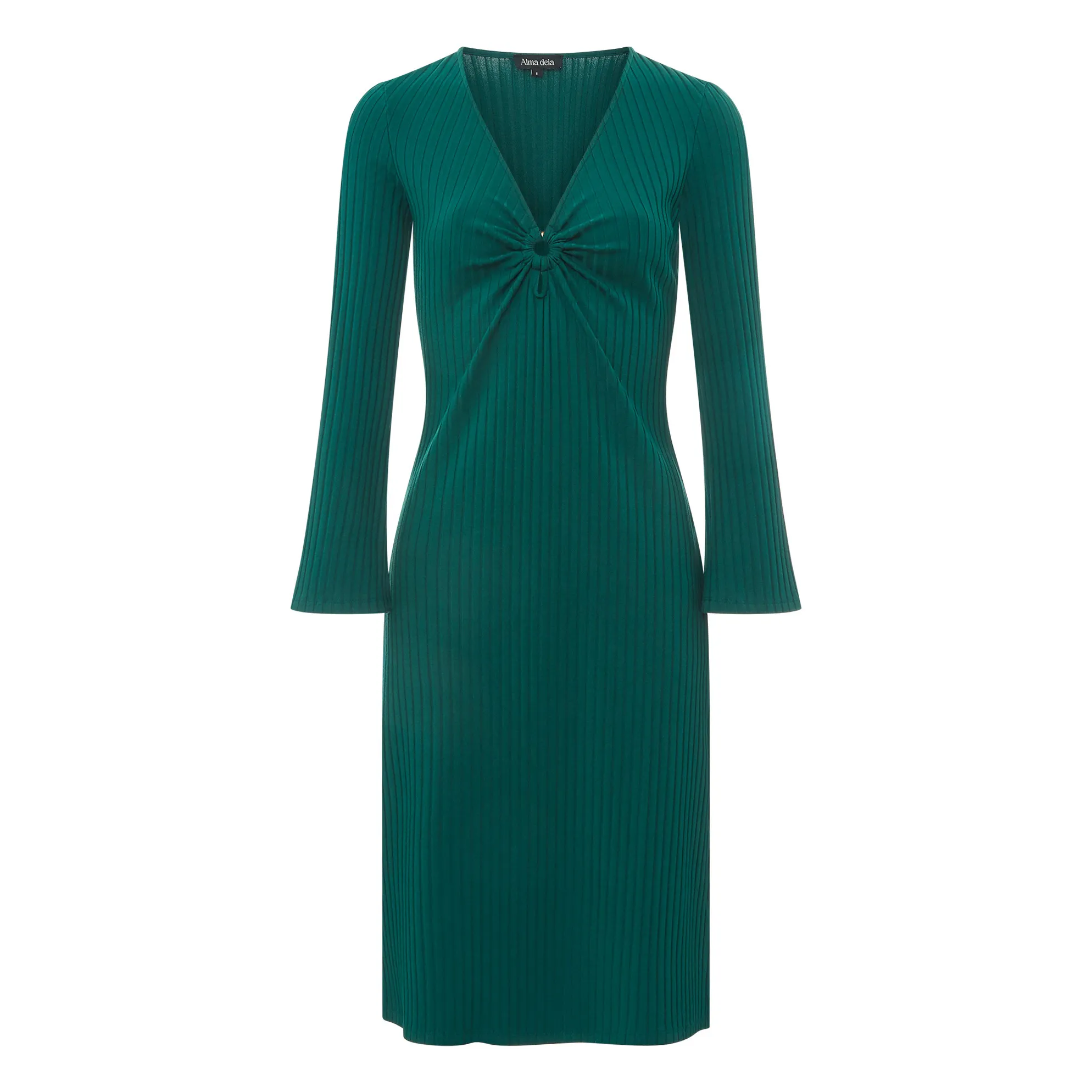 Alma Deia Emerald Green Ribbed Jersey Ring Dress
