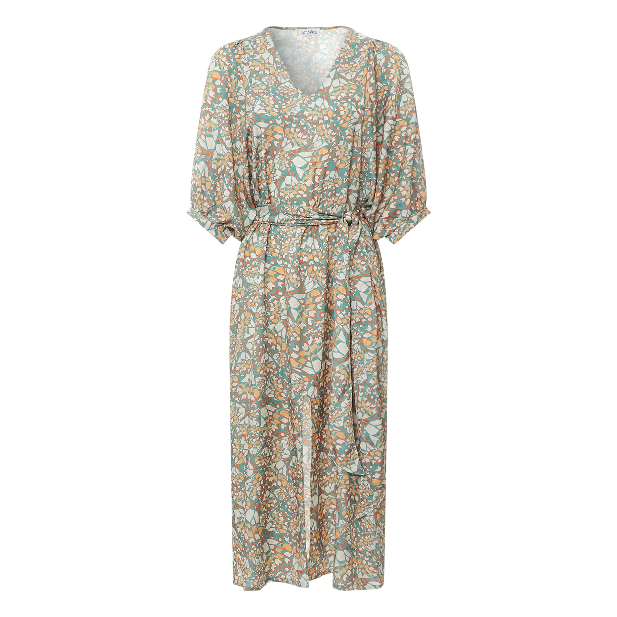 Alma Deia Verdigris Jacquard Belted Midi Dress