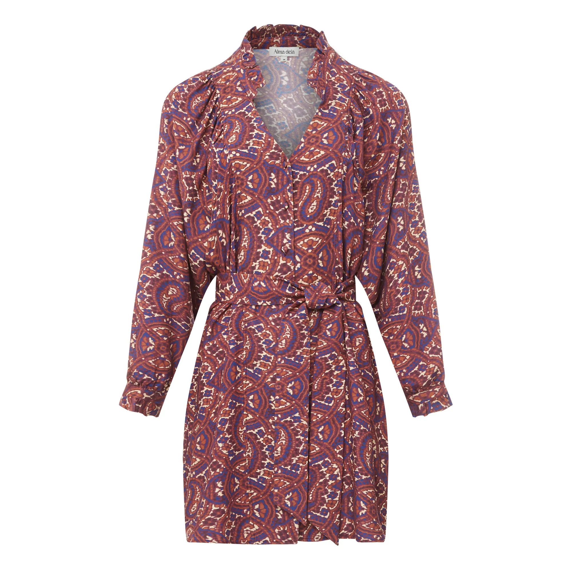 Alma Deia Terracotta Short Printed Shirt Dress