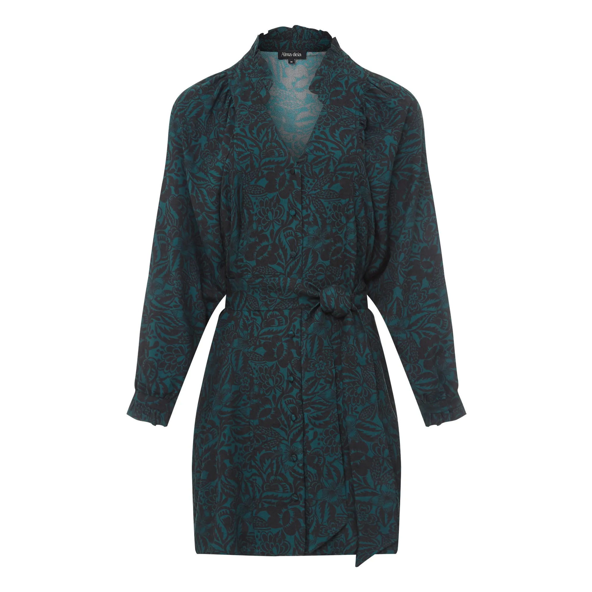 Alma Deia Emerald Green Short Printed Shirt Dress