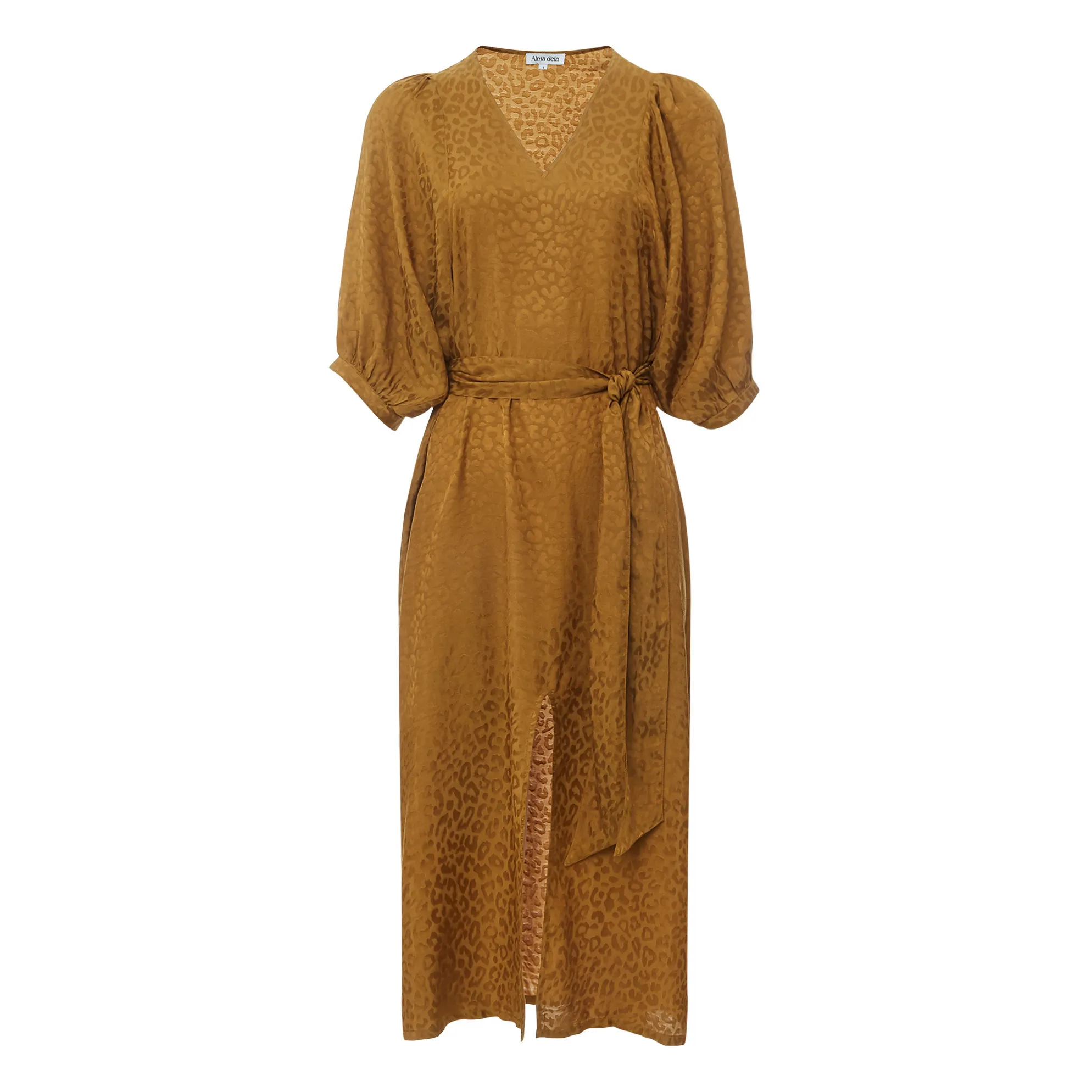 Alma Deia Bronze Jacquard Belted Midi Dress
