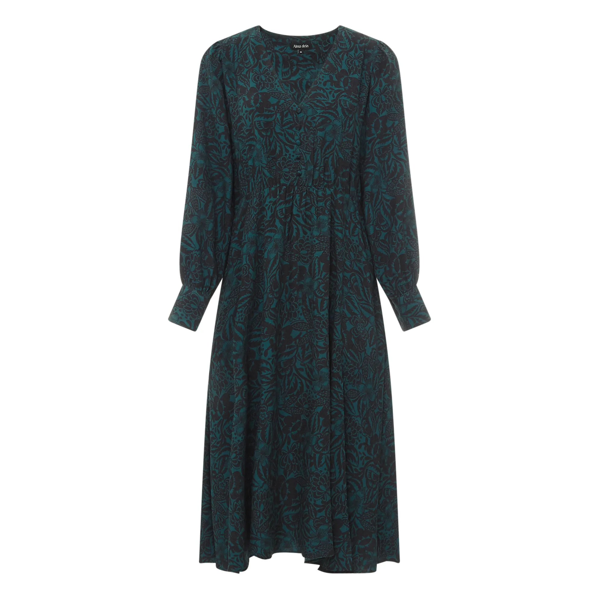 Alma Deia Emerald Green Midi Print Dress
