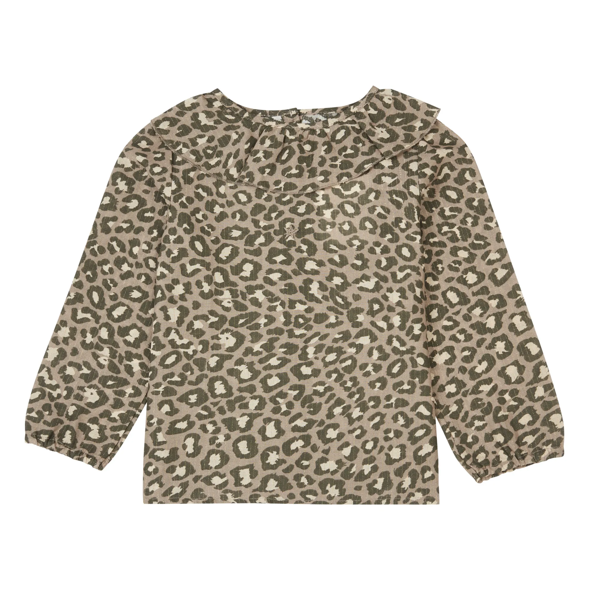 Tocoto Vintage Brown Leopard Print Frill Collar Blouse