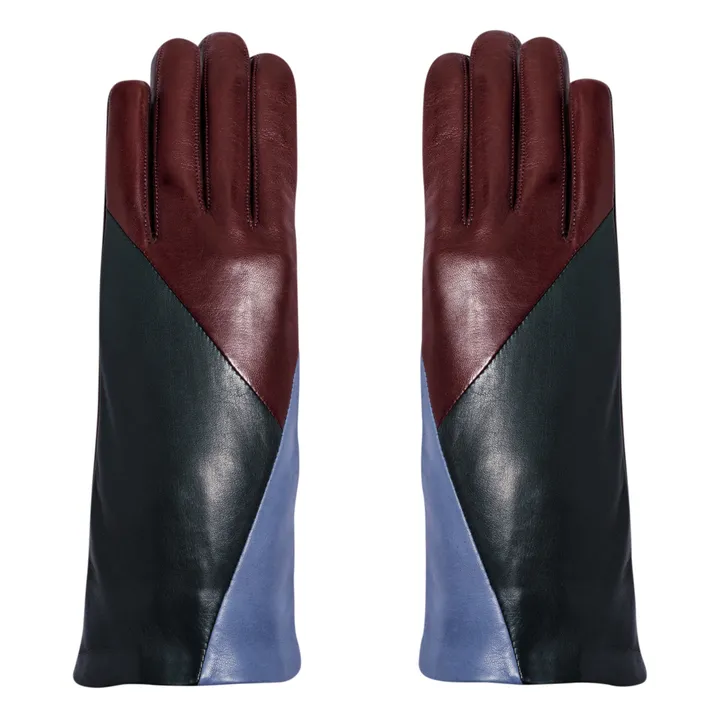 Geometric Lambskin Leather Silk-Lined Gloves | Burgundy- Product image n°0