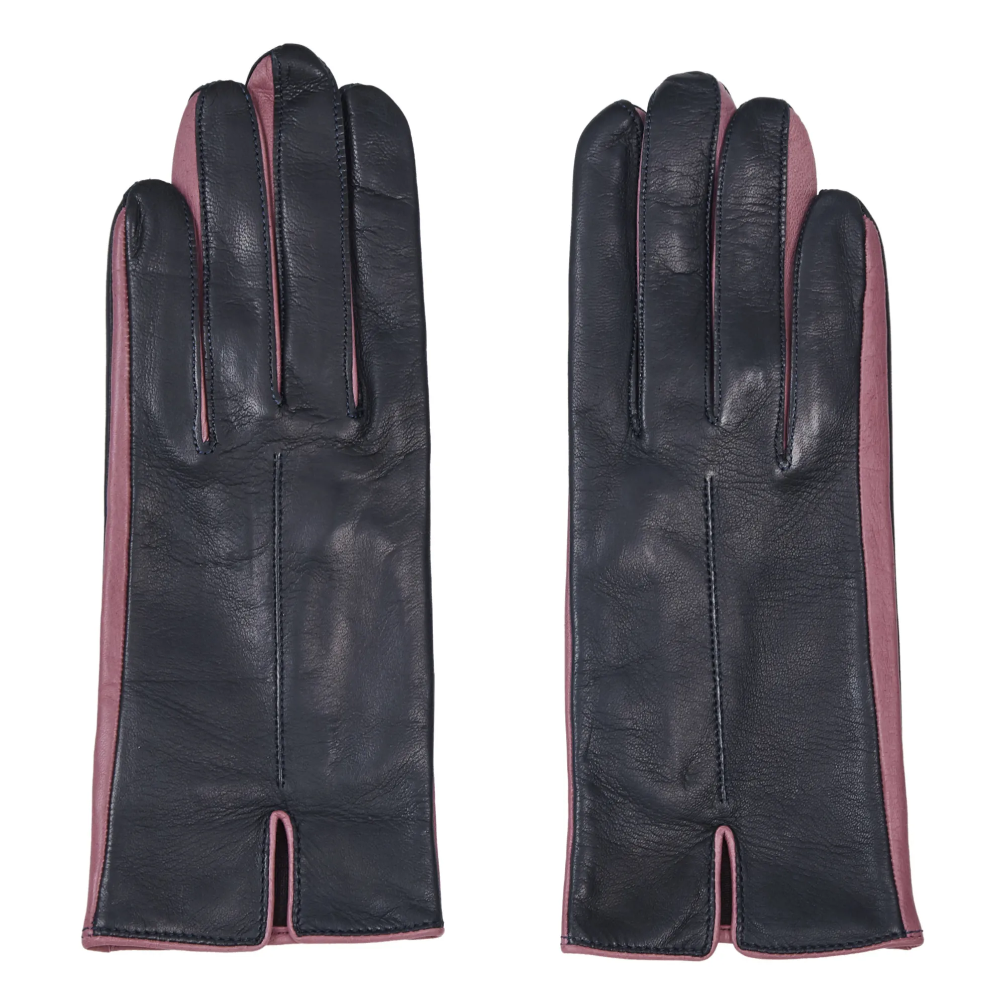 Maison Fabre Navy Blue Hollow Lambskin Leather Silk-Lined Gloves