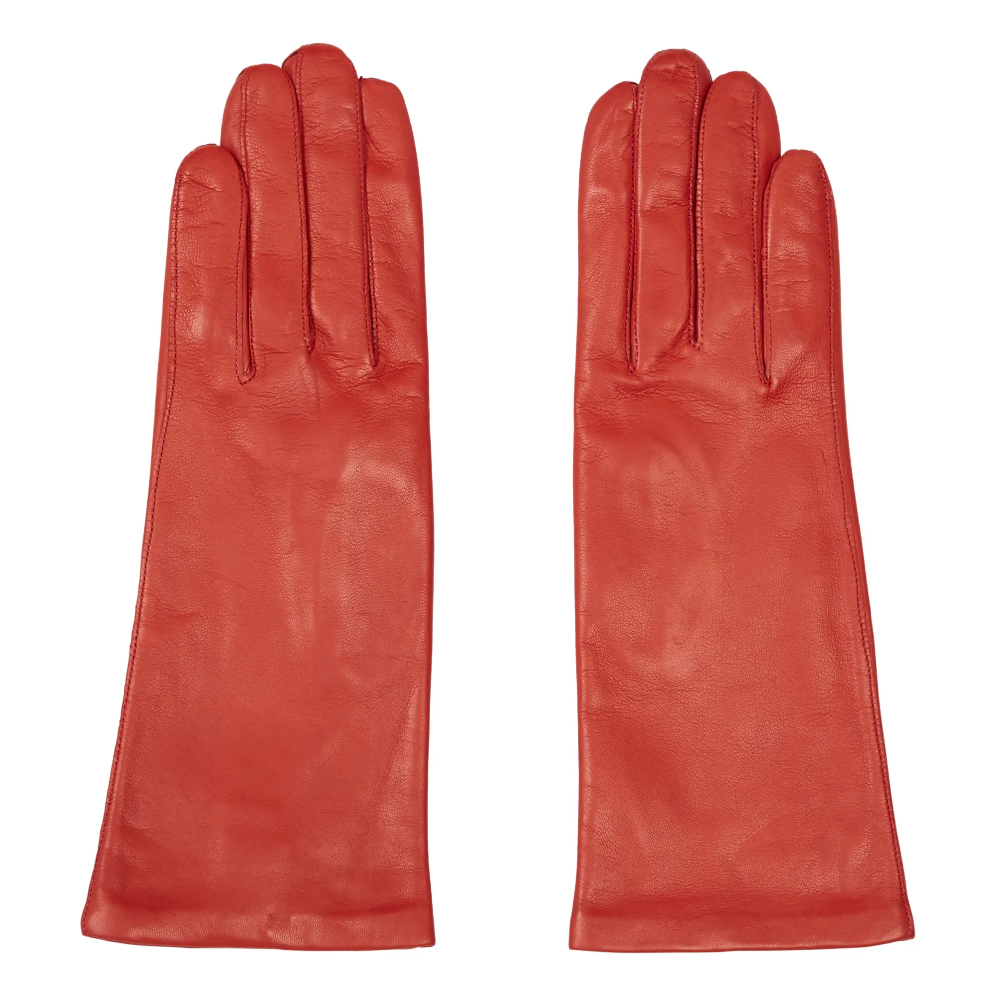 Maison Fabre Orange St. Honore Lambskin Leather Silk-Lined Gloves