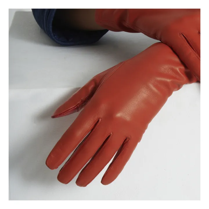 St. Honore Lambskin Leather Silk-Lined Gloves | Orange- Product image n°1