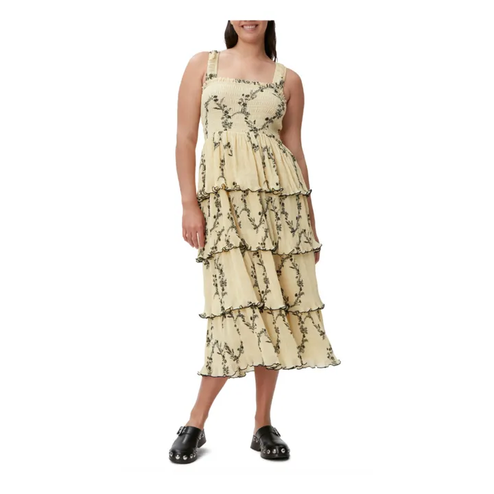 Georgette Pleated Recycled Polyester Dress | Yellow- Product image n°1