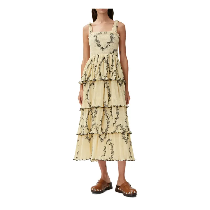 Georgette Pleated Recycled Polyester Dress | Yellow- Product image n°2