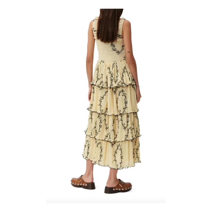 Georgette Pleated Recycled Polyester Dress | Yellow- Product image n°3
