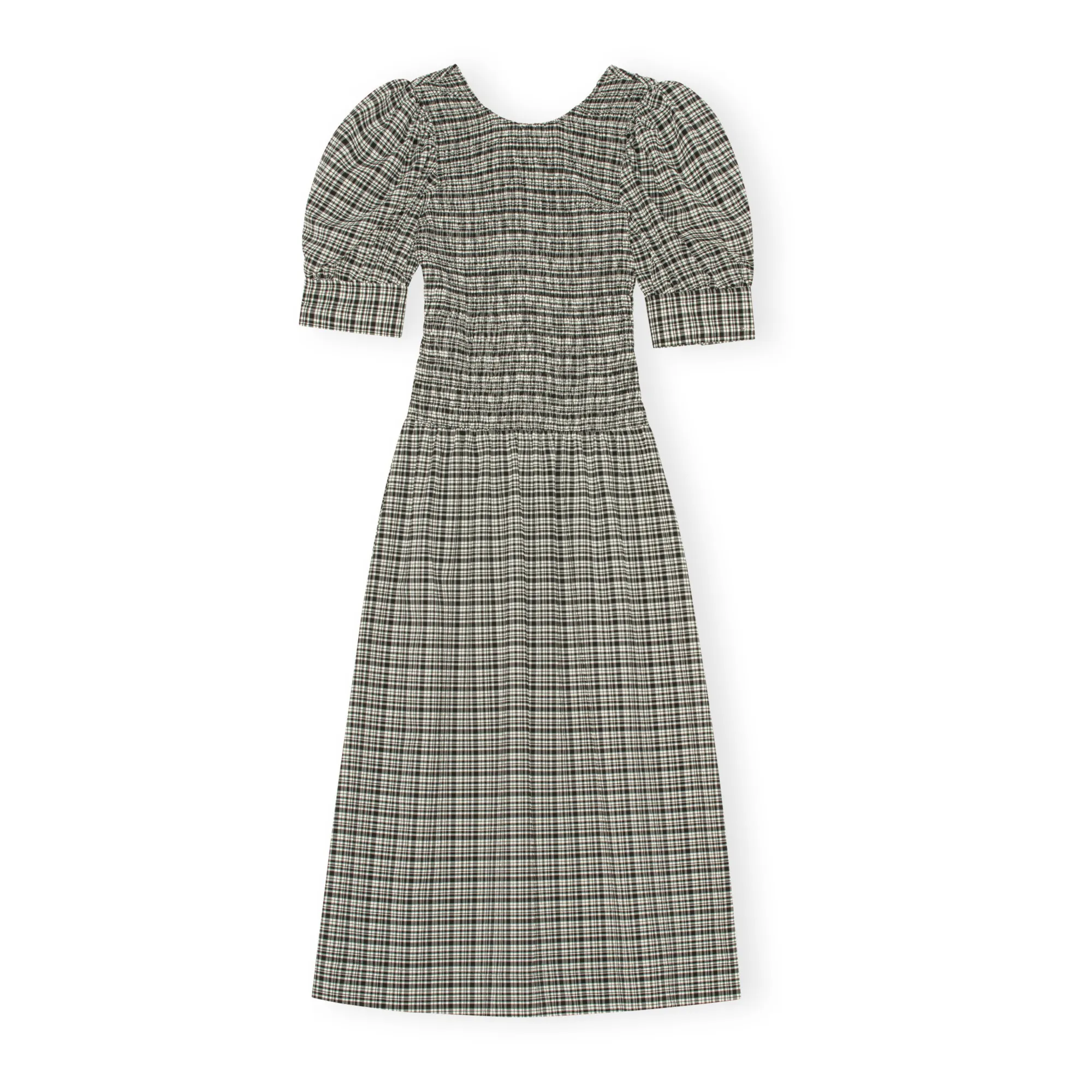 Ganni Black Seersucker Smocked Dress
