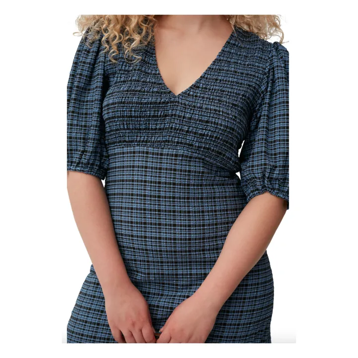 Vestido de cuadros de crepé de algodón seersucker | Azul- Imagen del producto n°2