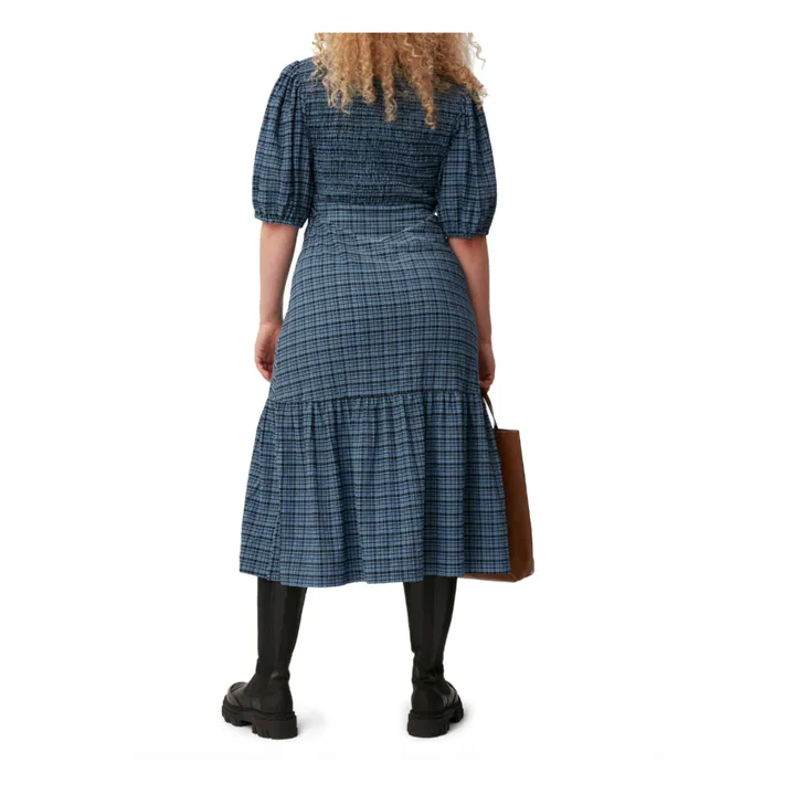 Vestido de cuadros de crepé de algodón seersucker | Azul- Imagen del producto n°4