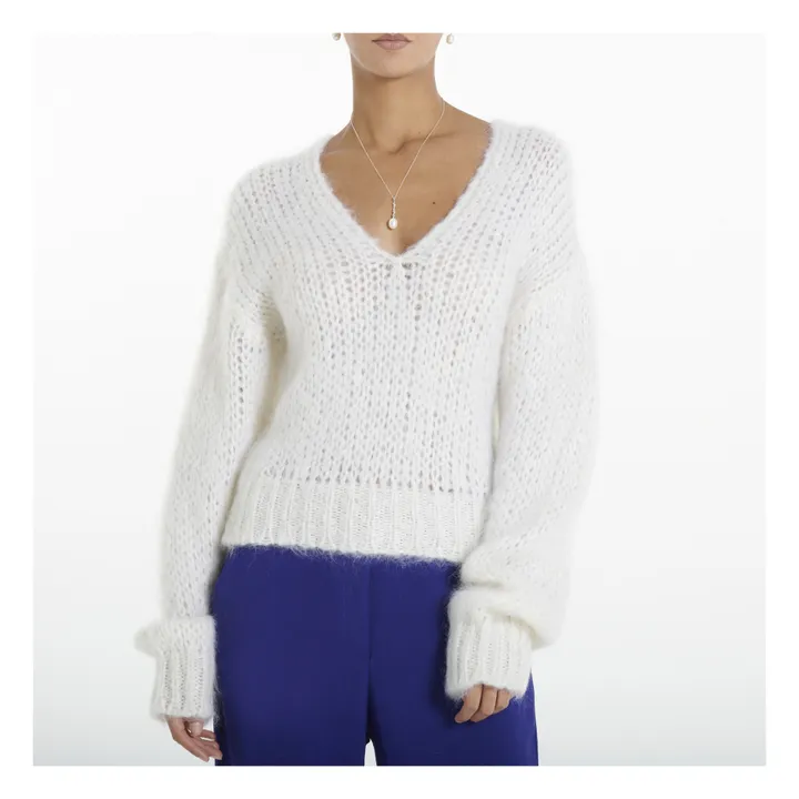 Pull Col V Mohair | Blanc- Image produit n°3