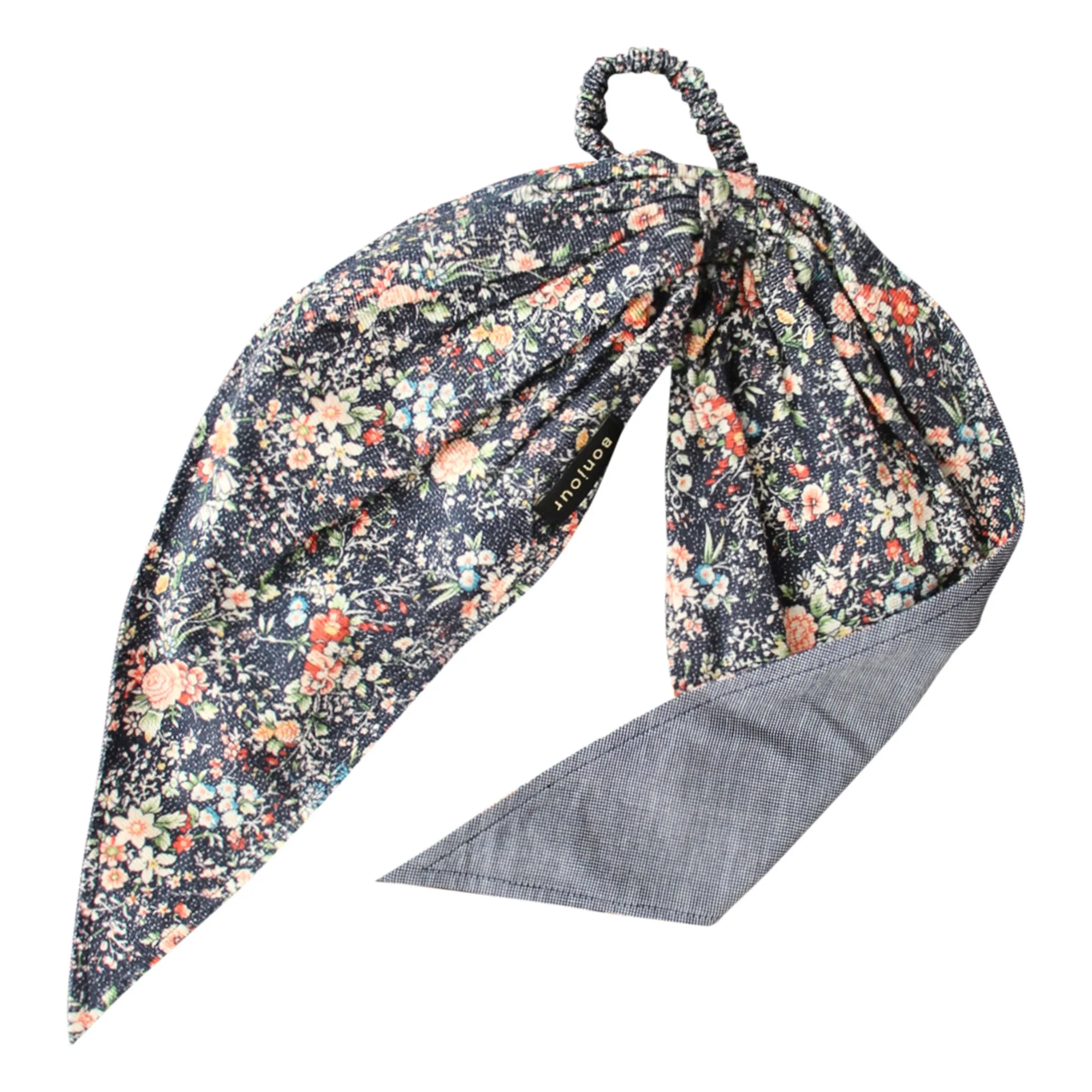 Bonjour Navy Blue Corduroy And Chambray Scarf Scrunchie