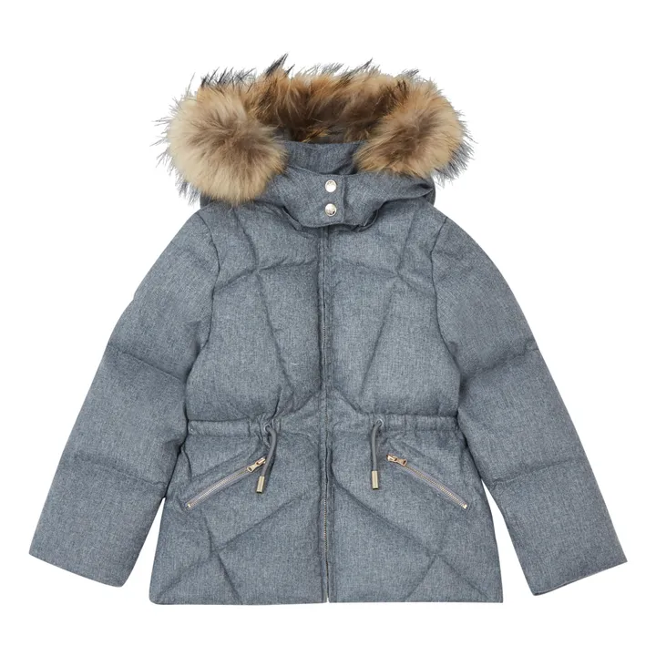 Faux Fur Hooded Puffer Jacket | Heather grey- Product image n°0