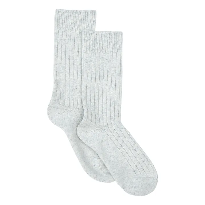 Cotton and Wool Ribbed Socks | Light grey- Product image n°0