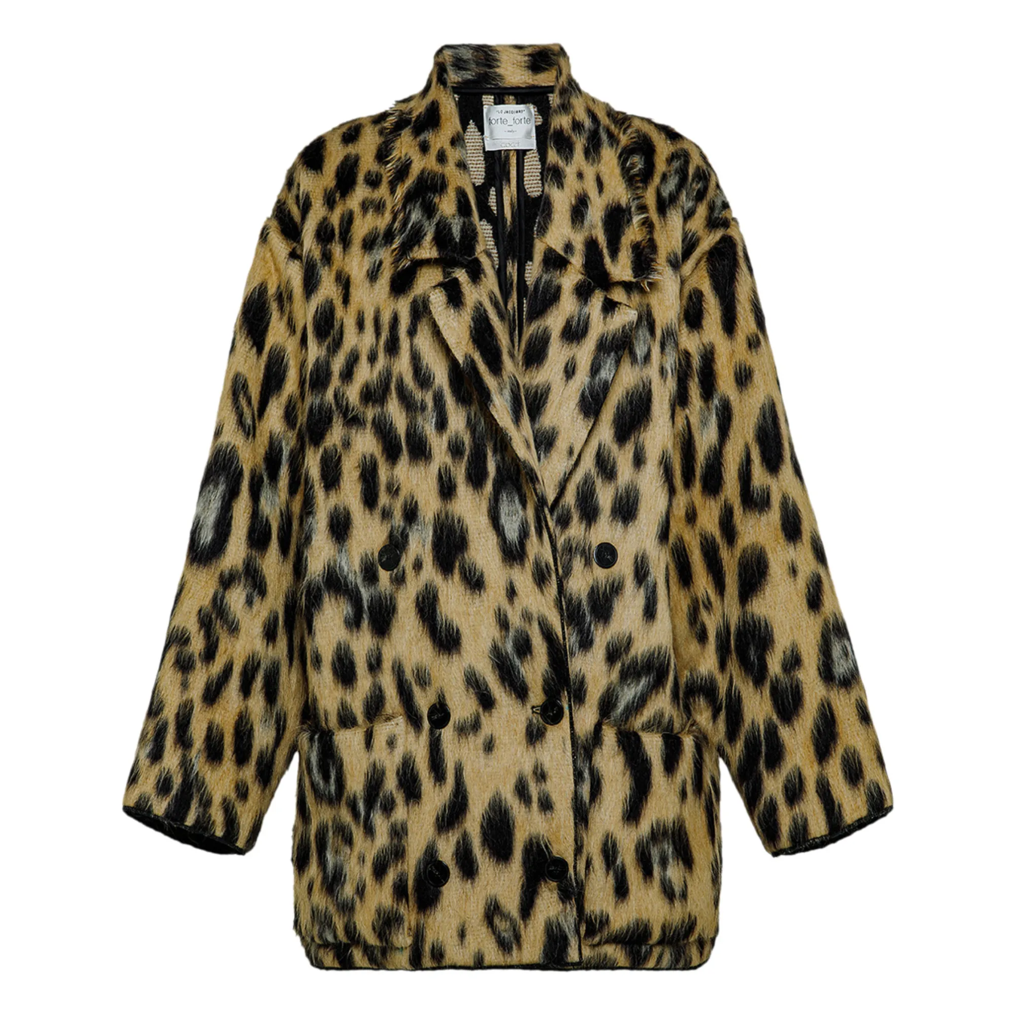 forte forte ヒョウ柄ファー風オーバーサイズジャケット Forte Forte - Cropped Animal Print Virgin Wool and Alpaca Jacquard