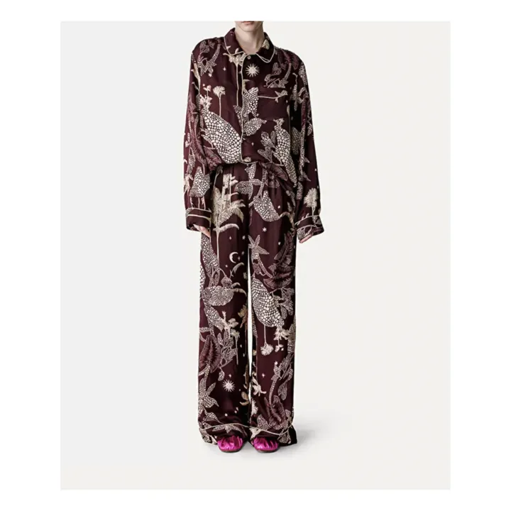 Chemise Effet Pyjama "Mi Alma Selvaja" Satin Soie | Bordeaux- Image produit n°2