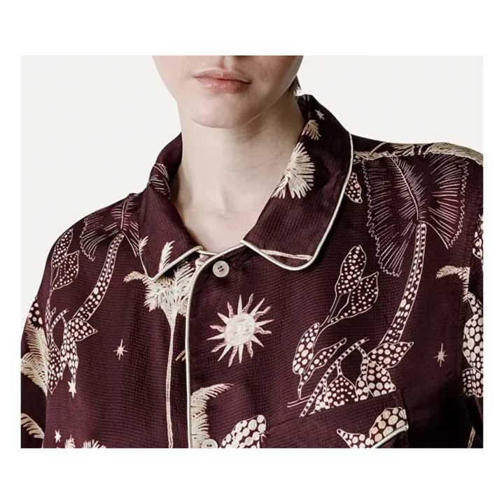 Hemd mit Pyjama-Effekt "Mi Alma Selvaja" Satin Seide | Burgunderrot- Produktbild Nr. 4
