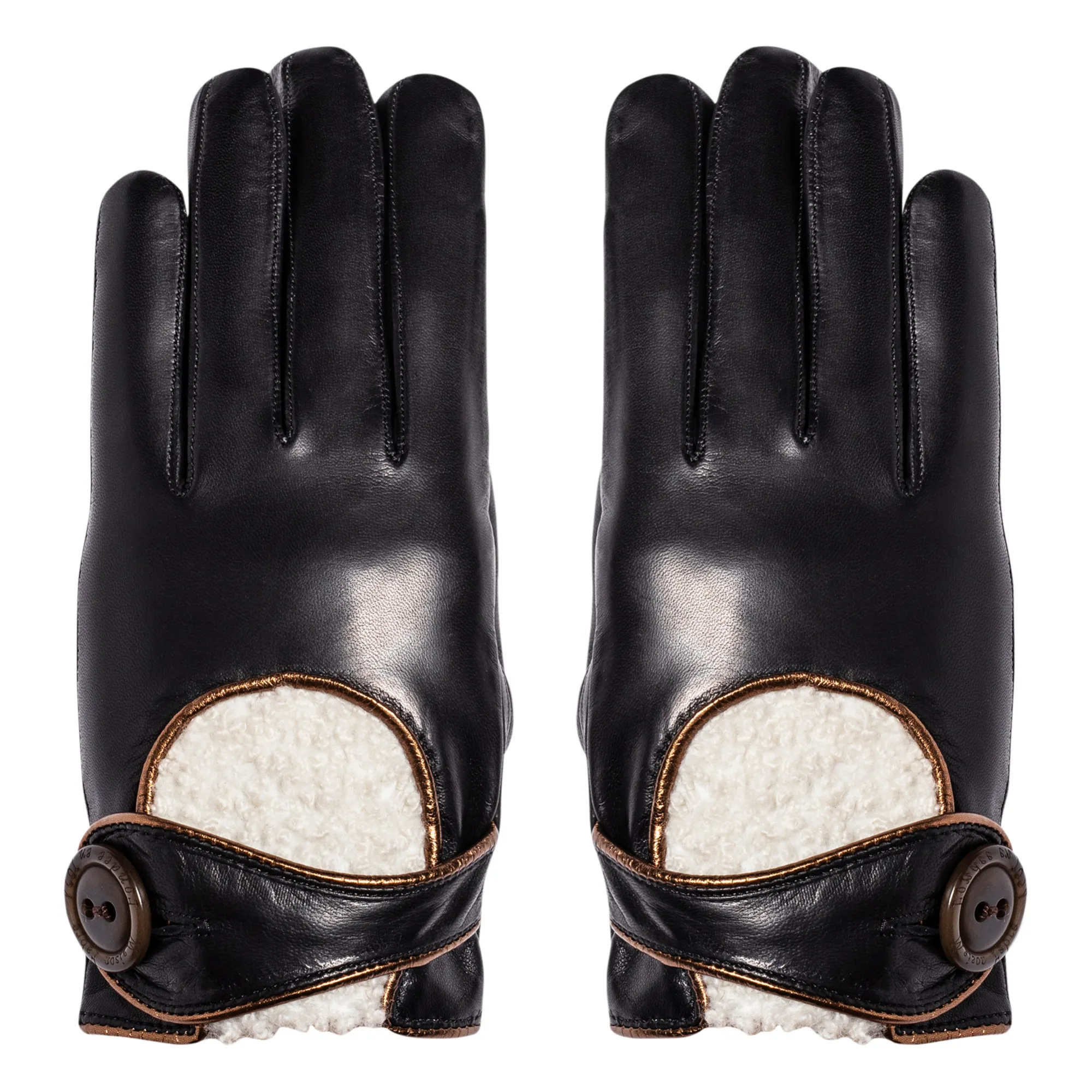 Maison Fabre Black Hollow Lambskin Leather Cashmere-Lined Gloves