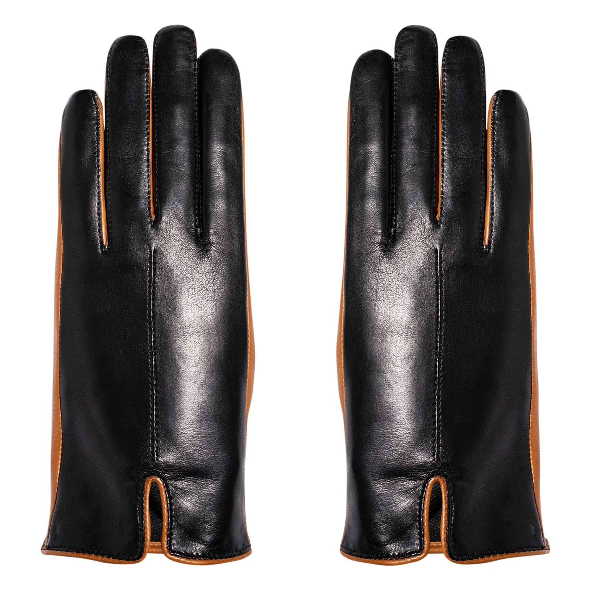 Maison Fabre Black Hollow Lambskin Leather Silk-Lined Gloves