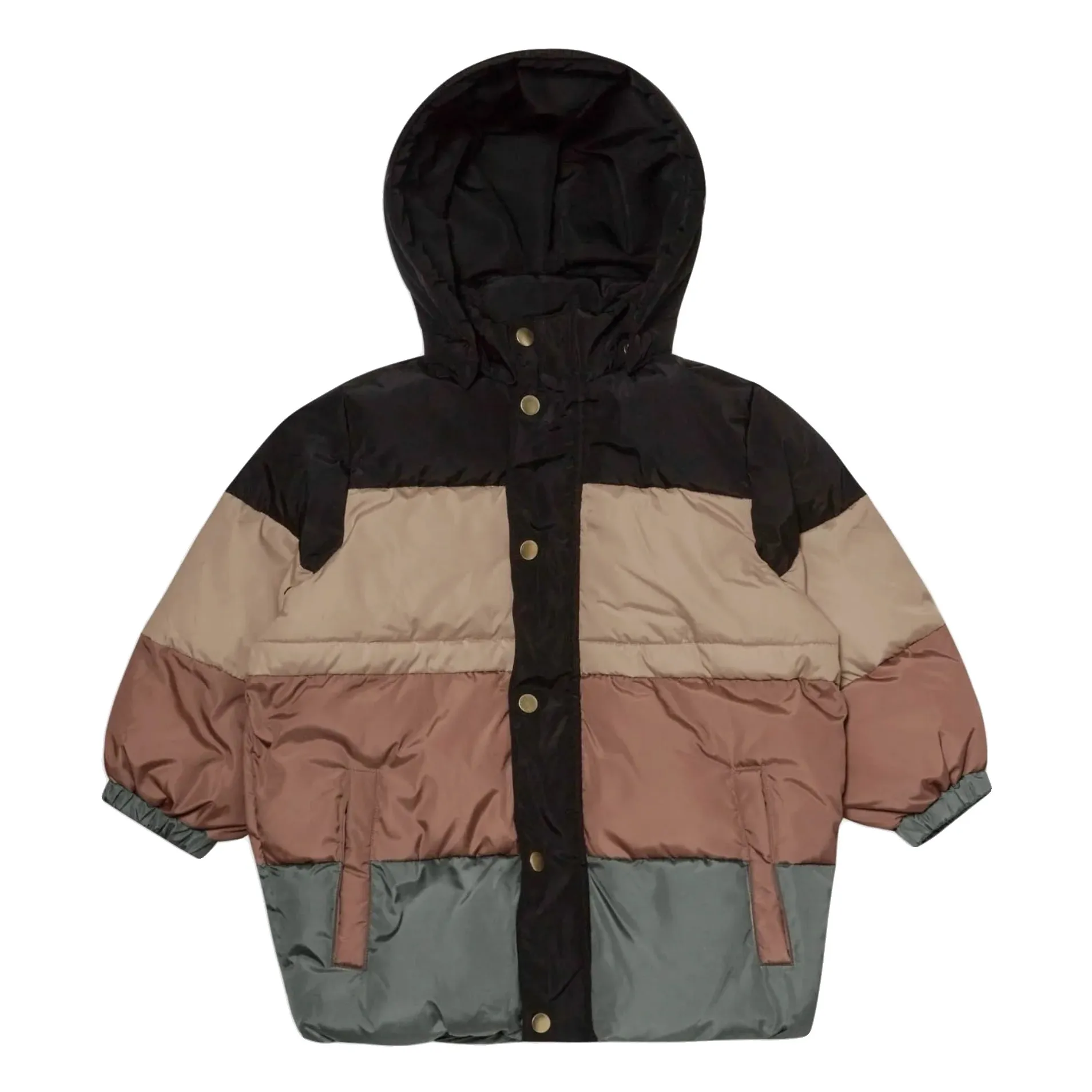 Rylee + Cru Beige Colour Block Puffer Jacket