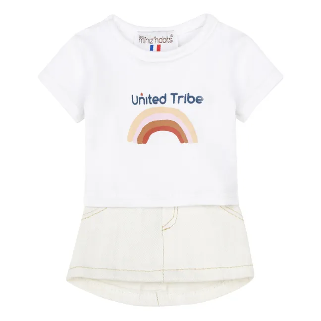 White Denim Skirt and United Tribe T-shirt for Gordis Dolls