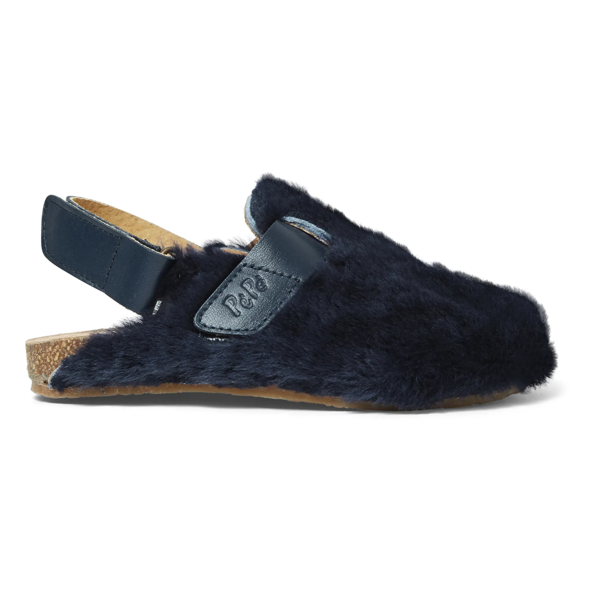 Pèpè Navy Blue Faux Fur Clogs