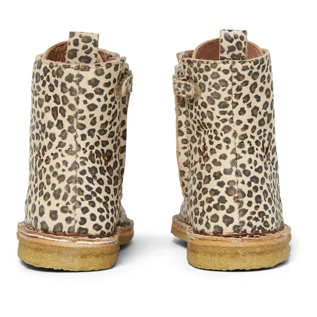 Emi Leopard Print Leather Lace-Up Boots | Camel
