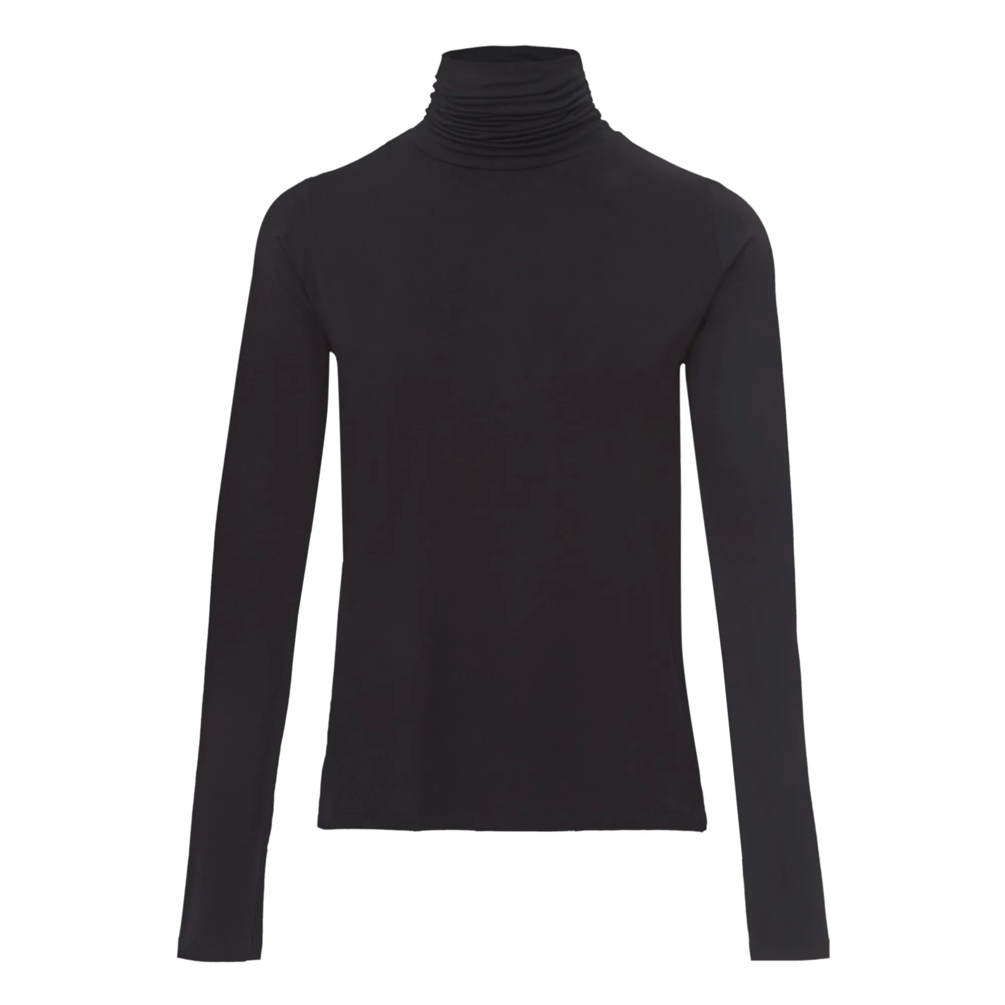 Baserange Black Bamboo Jersey Roll Neck Top
