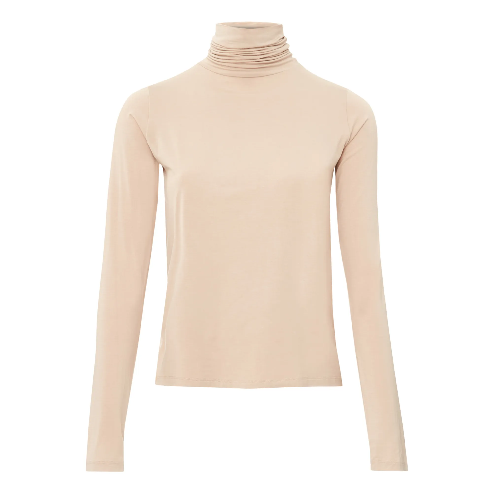 Baserange Nude Beige Bamboo Jersey Roll Neck Top