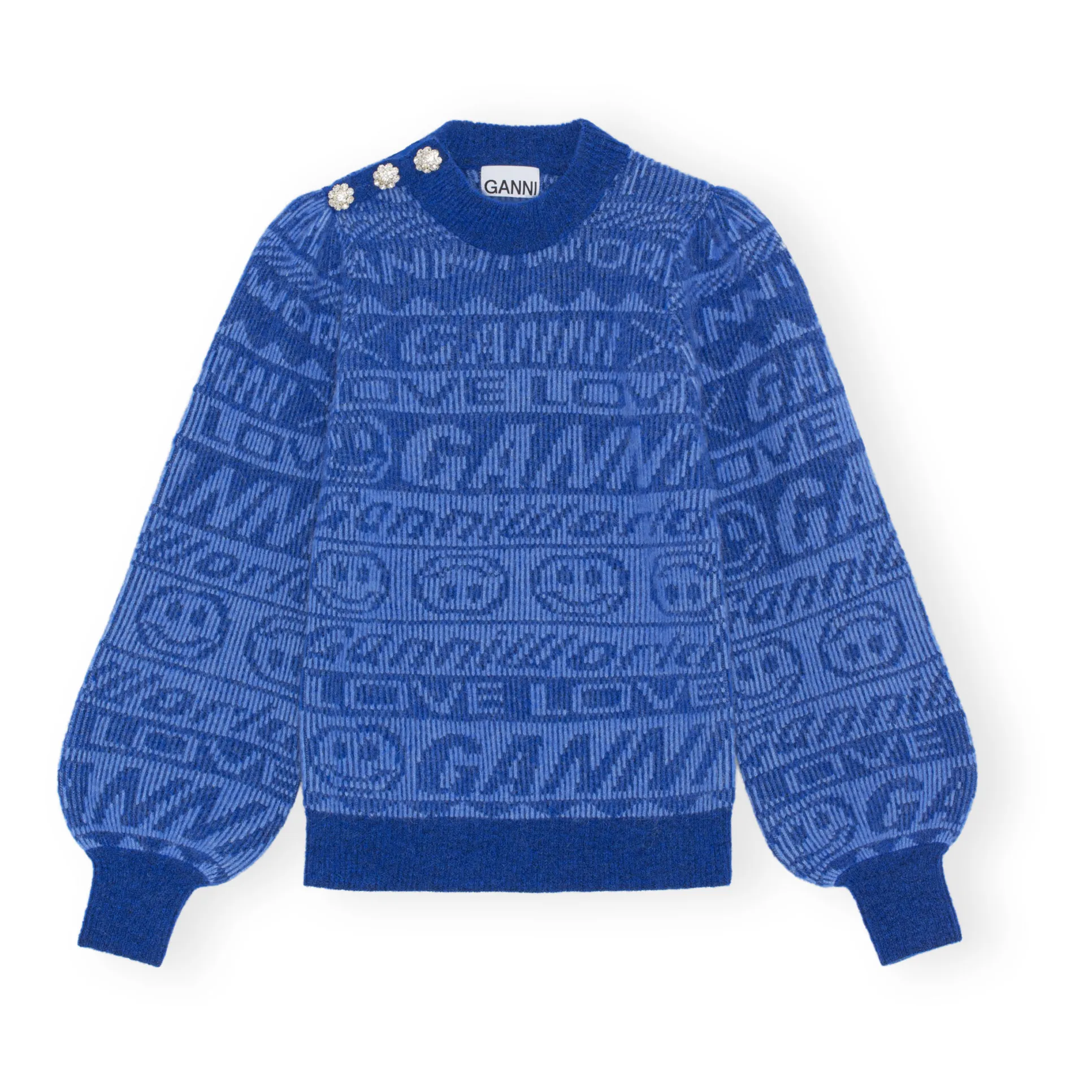 Ganni Blue Alpaca And Merino Wool Buttoned Jumper