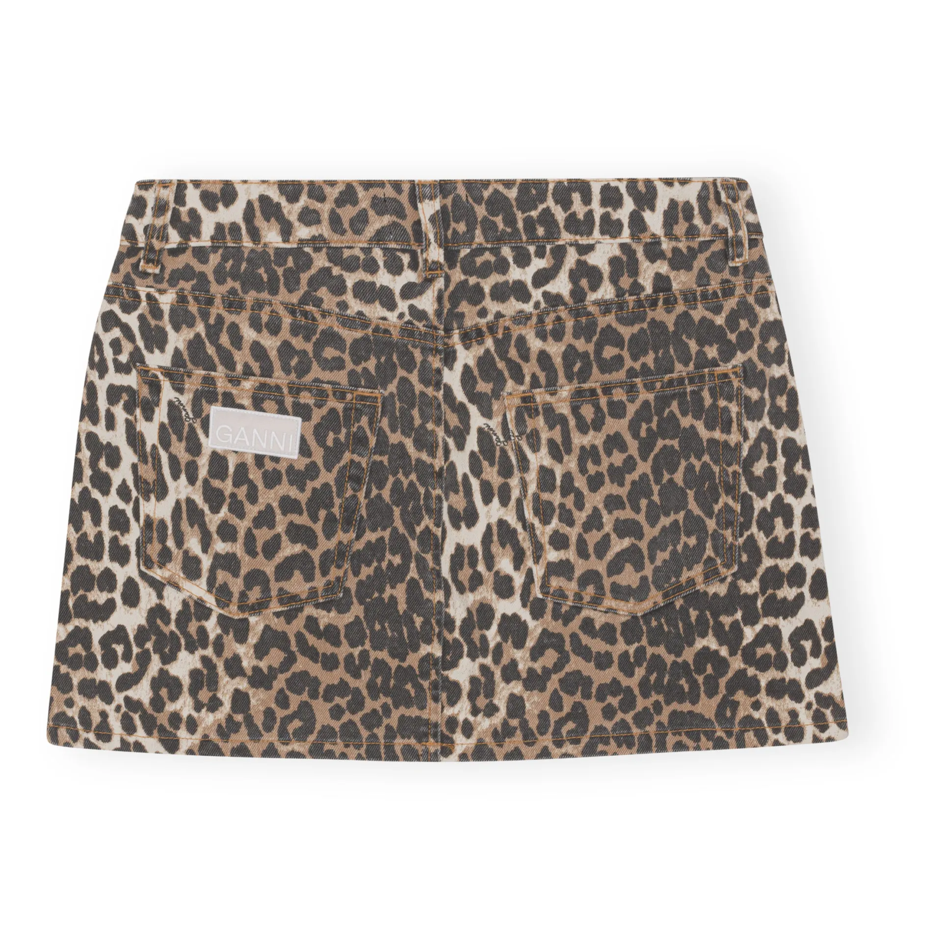 Ganni - Double Fly Denim Organic Cotton Skirt - Leopard