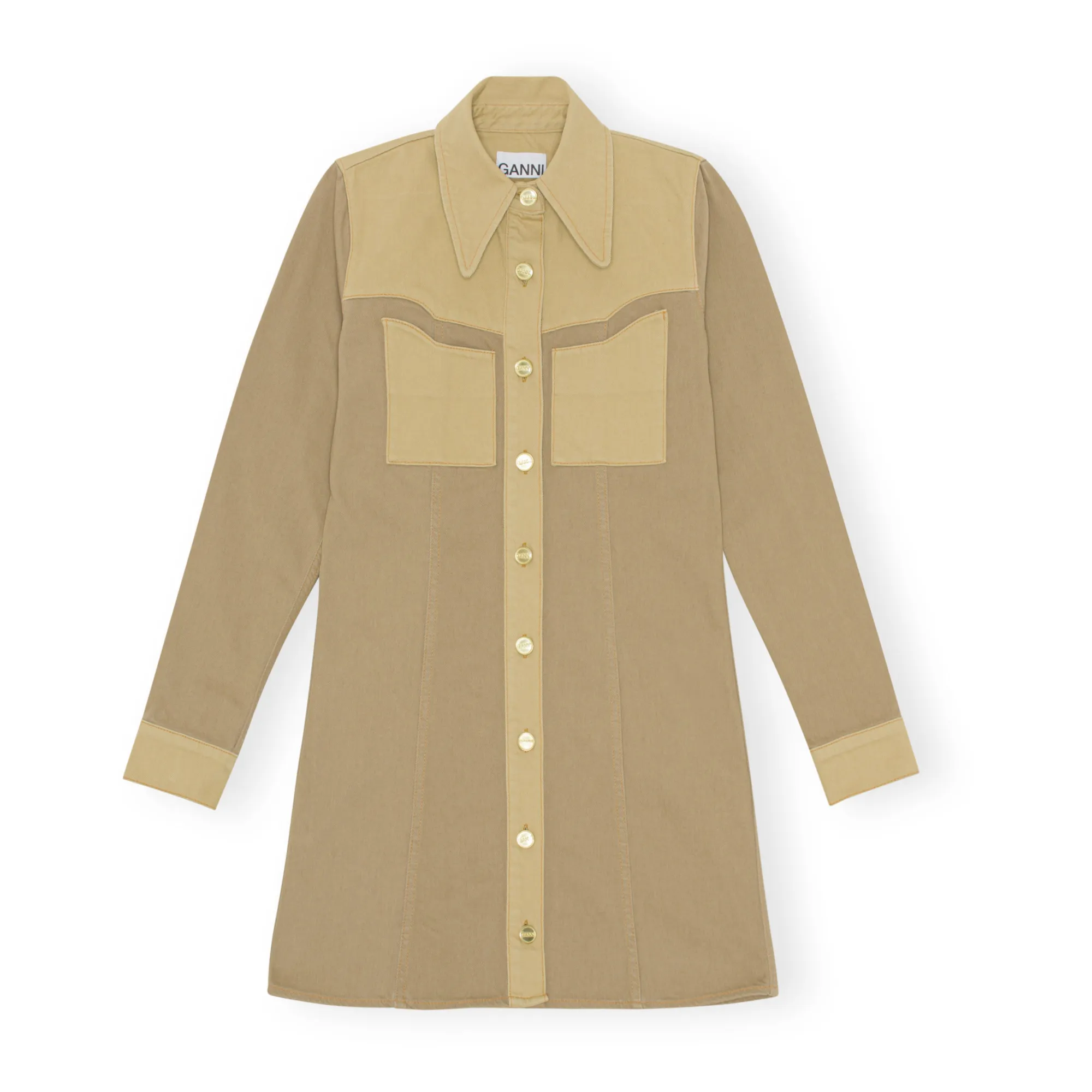 Ganni 02 Beige Western Organic Cotton Denim Dress