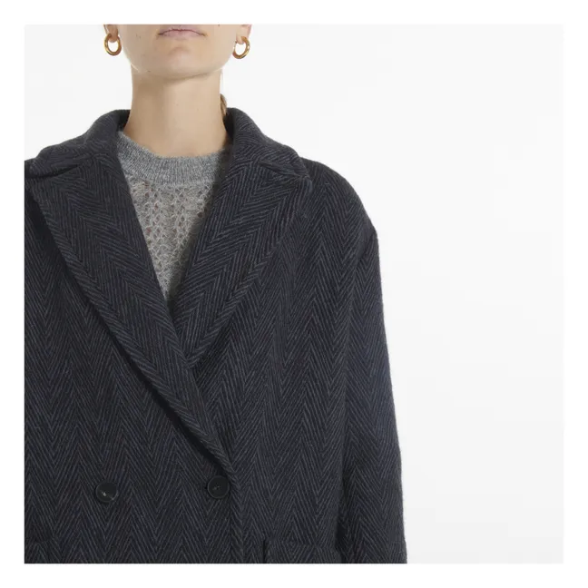 Abrigo Oversize de lana en espiga | Gris Carbón