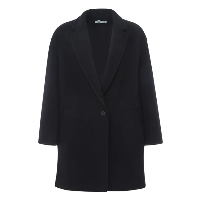 Textured Woollen Oversize Coat | Black