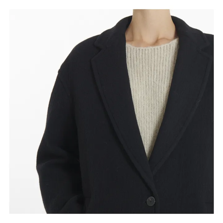 Cappotto Oversize in lana con texture | Nero- Immagine del prodotto n°4