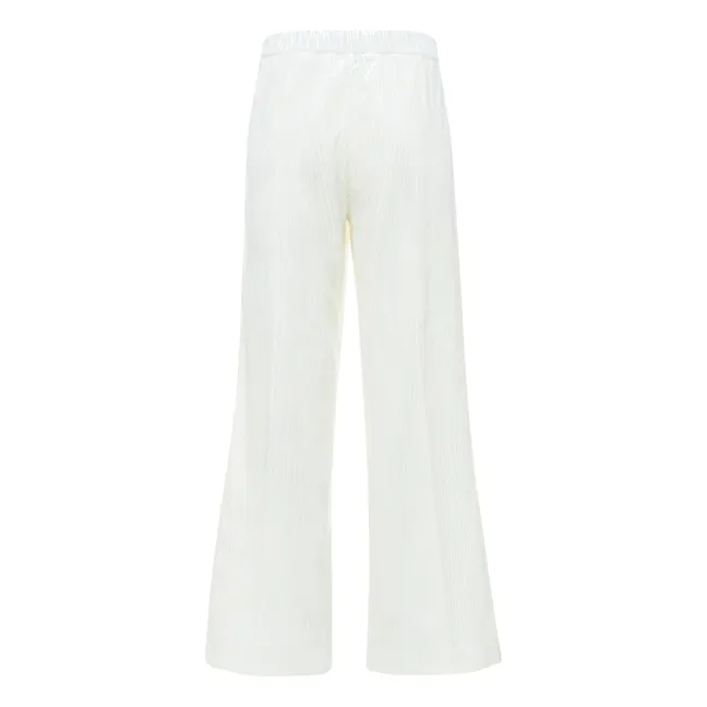 Flare-Hose aus geripptem Velours | Weiß