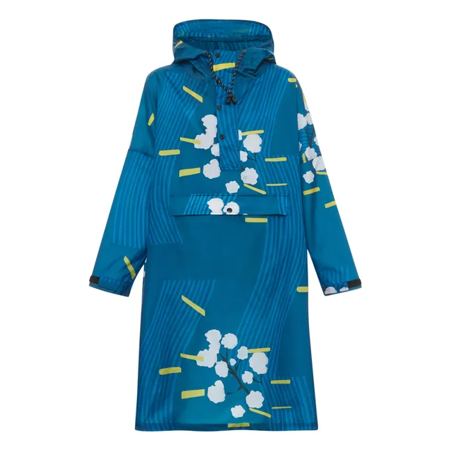Japanese Blossom Waterproof Cape | Blue