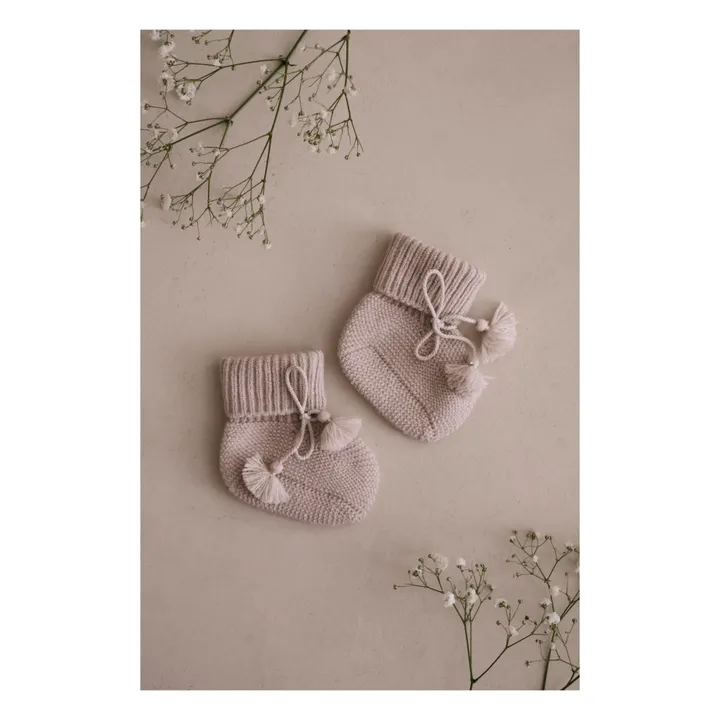 Chaussons en tricot et pochon brodé | Gris perle- Image produit n°5